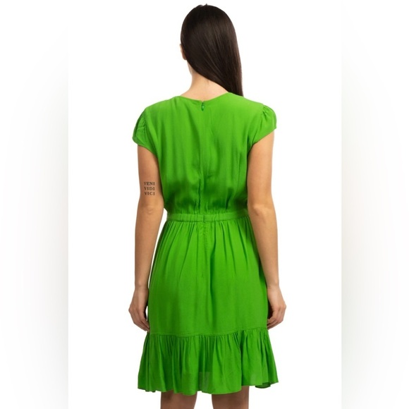 J.CREW Crepe Flounce Dress Green Wrap Front Ruffle Asymmetric Hem - Picture 2 of 9